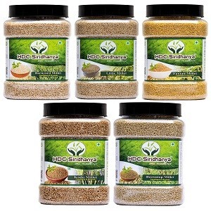 HDC Siridhanya Unpolished Millets Combo Pack (Barnyard, Little, Foxtail, Kodo & Browntop) | 5 Variety Jar Pack |900g each Millet Grains for Daily Cooking | Pantry Storage Jars